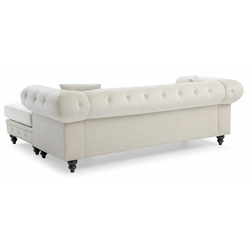 Nola 98 in. Ivory 3-Seater Velvet Sofa with 2-Throw Pillow. Picture 4