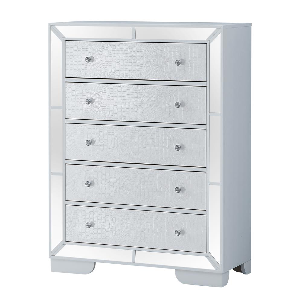 Hollywood Hills White 5 Drawer Chest of Drawers (58 in. H X 21 in. W X 32 in. L). Picture 2