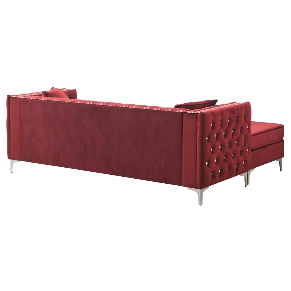 Paige 87 in. Burgundy Velvet L-Shape 3-Seater Sofa with 2-Throw Pillow. Picture 4