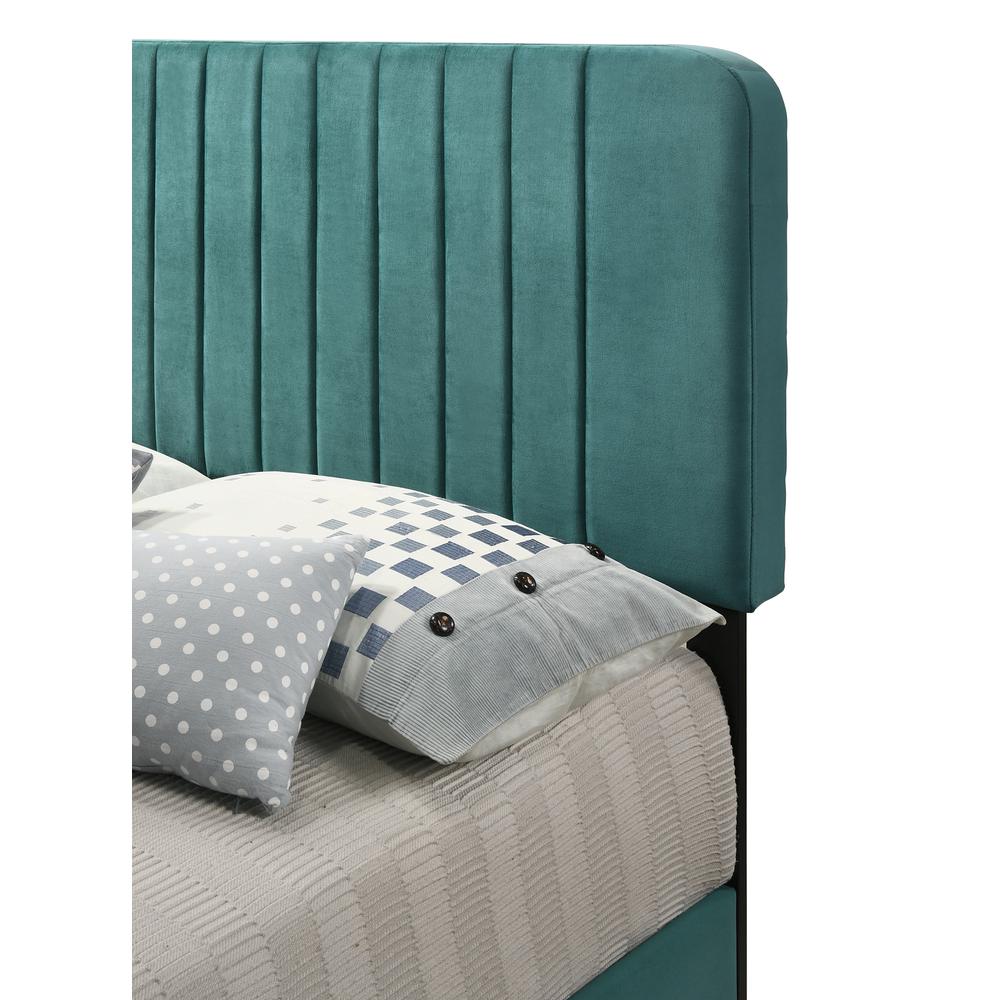 Lodi Green Velvet Upholstered Channel Tufted King Panel Bed. Picture 4