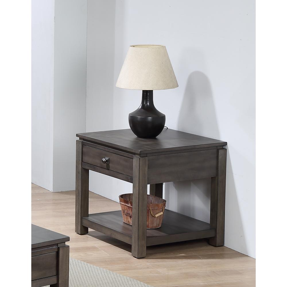 Shades of Sand 24 in. Weathered Grey Square Solid Wood End Table with 1 Drawer. Picture 4