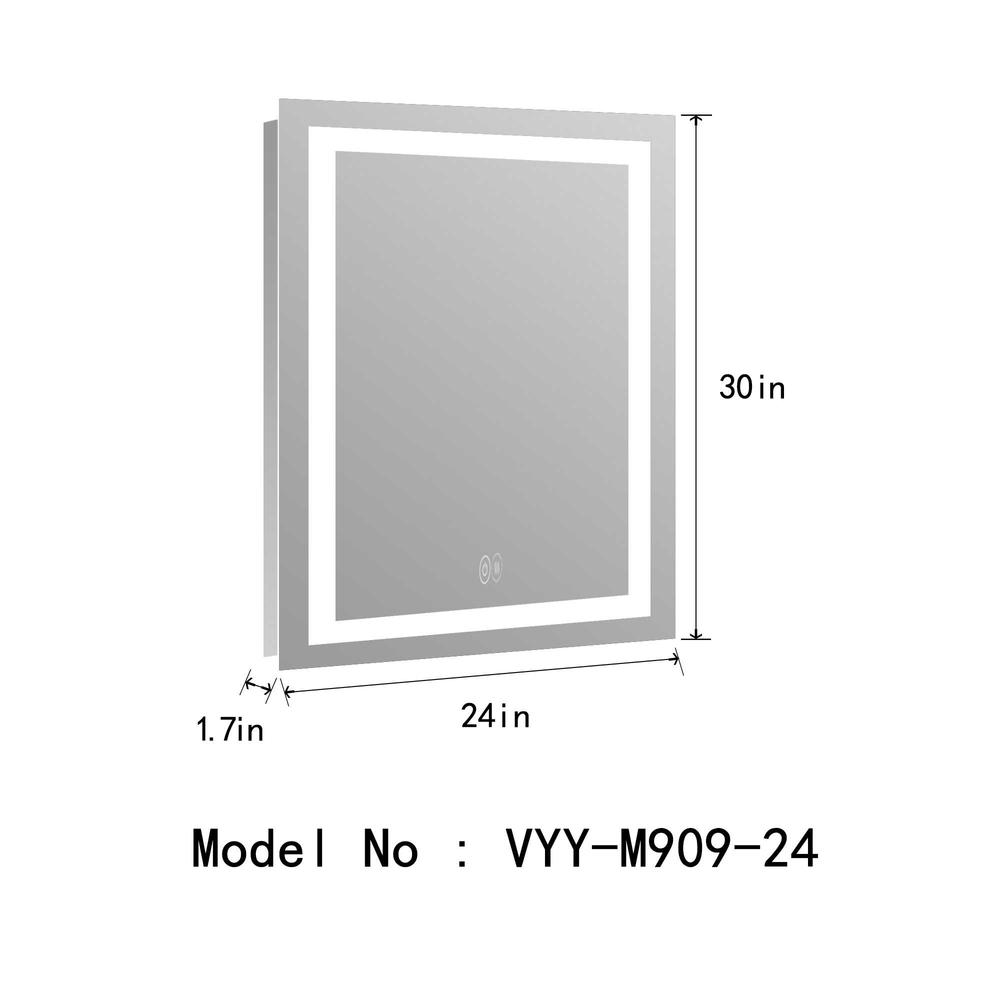(24 in. W x 30 in. H) Rectangular Frameless Anti-Fog Wall Bathroom LED Vanity Mirror in Silver. Picture 2