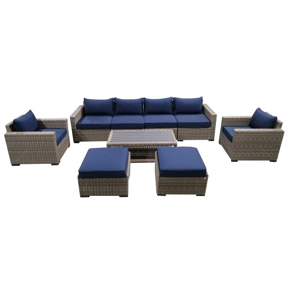 9-Piece Outdoor Patio Furniture Set Wicker Rattan Sectional Sofa & Couch with Coffee Table, CS-W14. Picture 1