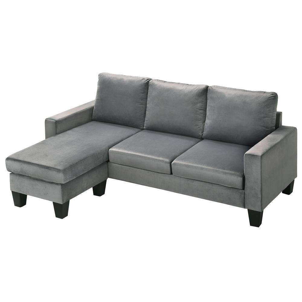 Jessica 77 in. W Flared Arm Velvet L Shaped Sofa in Gray. Picture 3