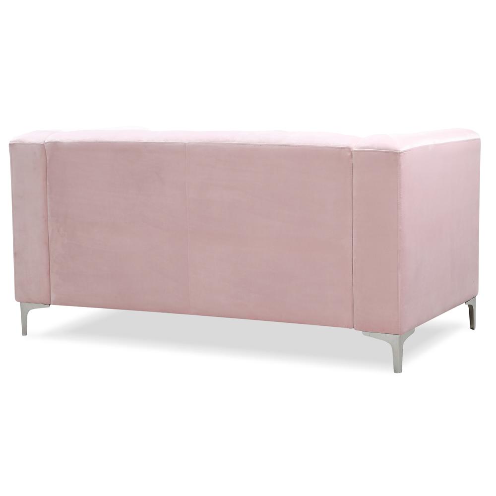 Pompano 62 in. Pink Tufted Velvet Loveseat with 2-Throw Pillow. Picture 3