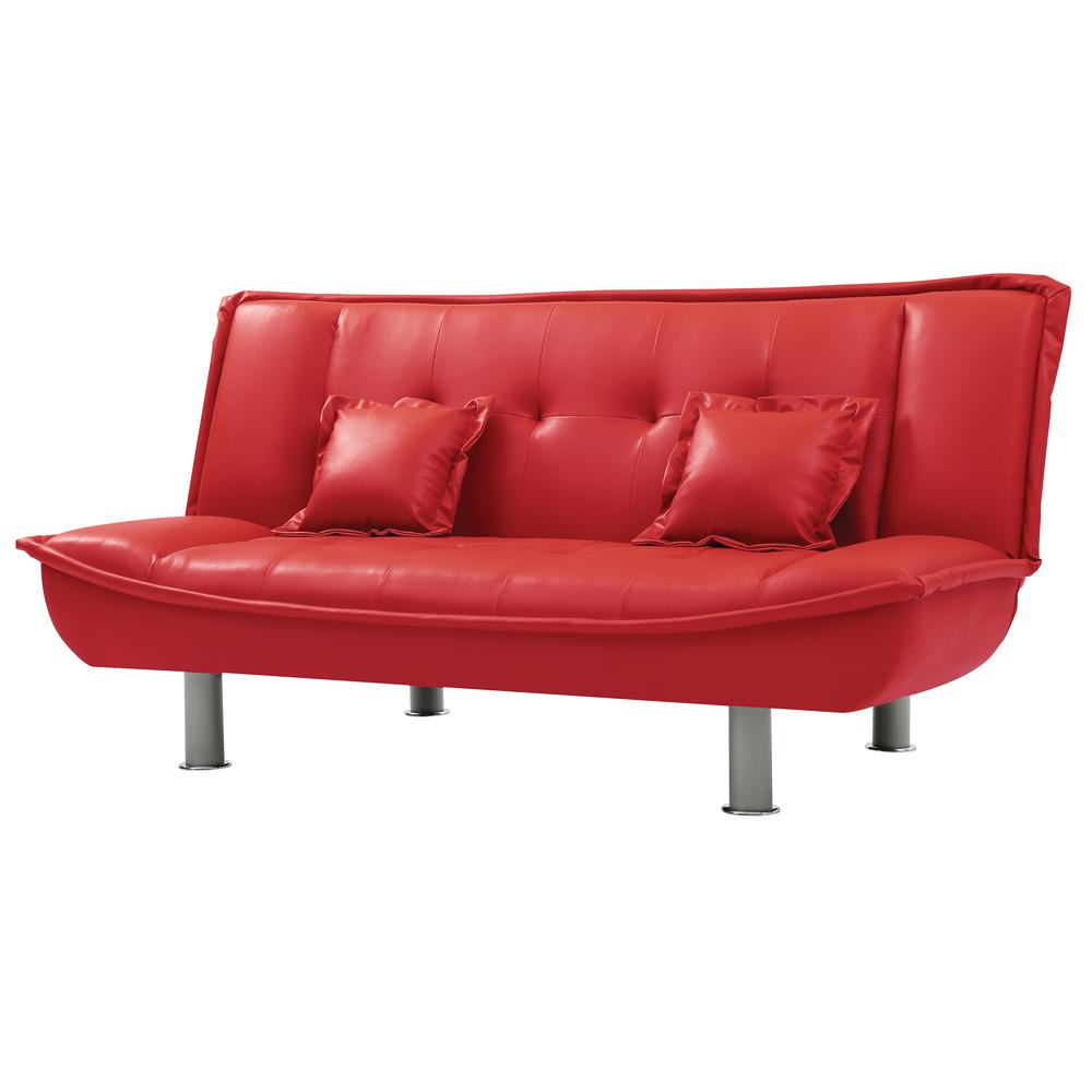 Lionel 74 in. W Armless Faux Leather Straight Sofa in Red. Picture 1
