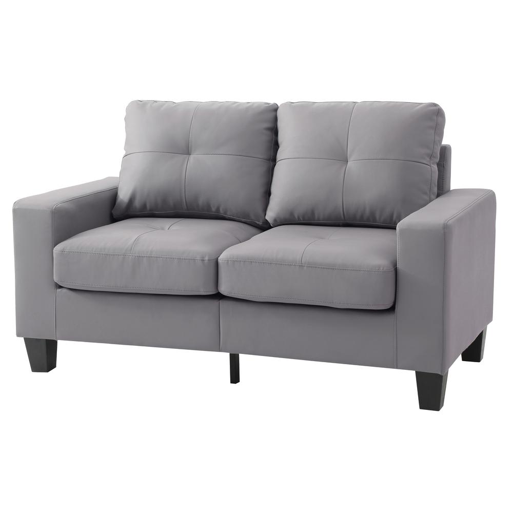 Newbury 58 in. W Flared Arm Faux Leather Straight Sofa in Gray. Picture 1