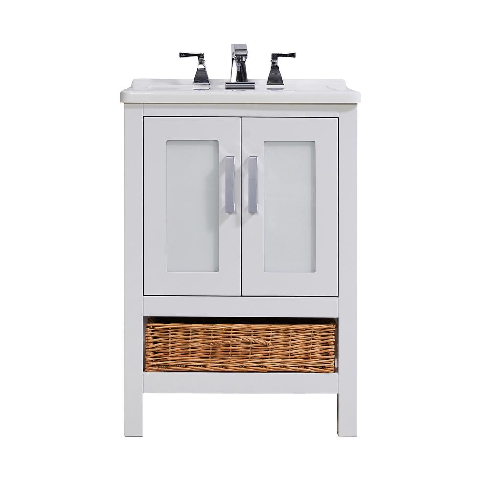 24 in. x 34 in. White Engineered Wood Laundry Sink with a Basket Included. Picture 1