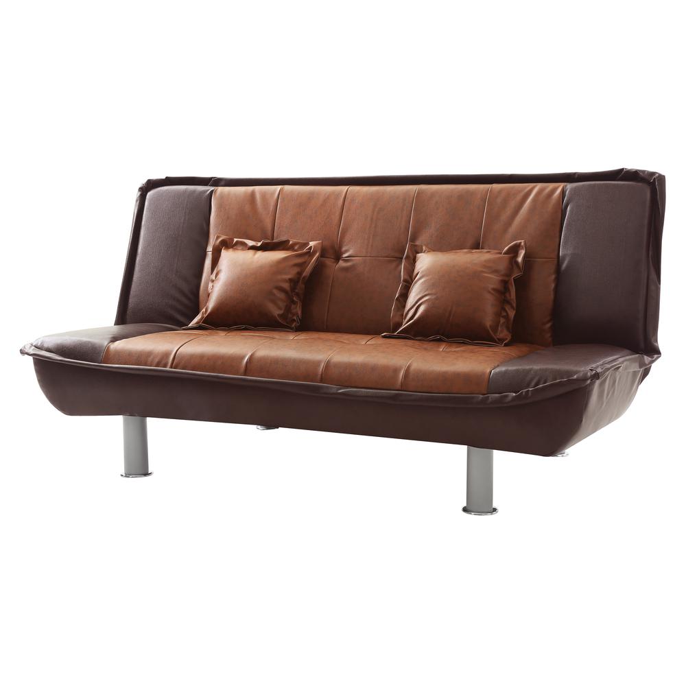 Lionel 74 in. W Armless Faux Leather Straight Sofa in Burgundy and Brown. Picture 2