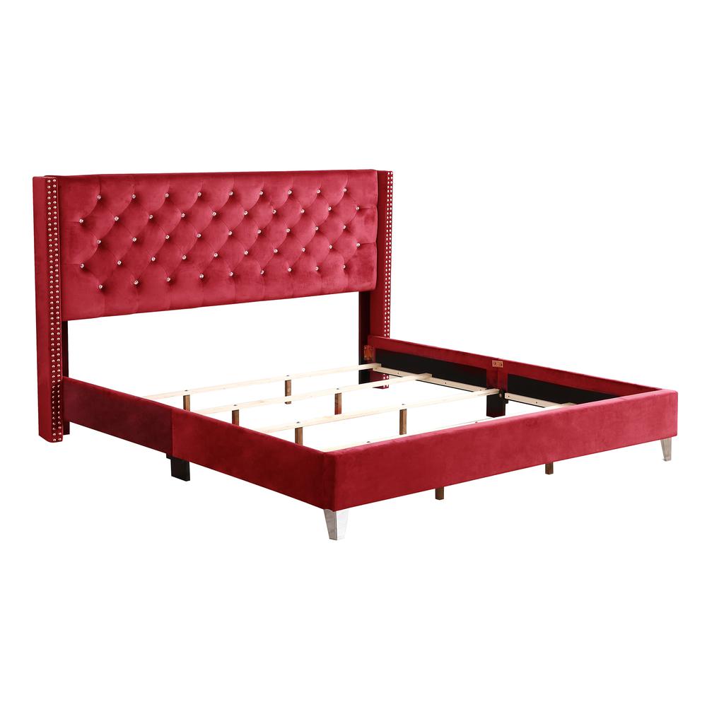 Julie Cherry Tufted Upholstered Low Profile King Panel Bed. Picture 3
