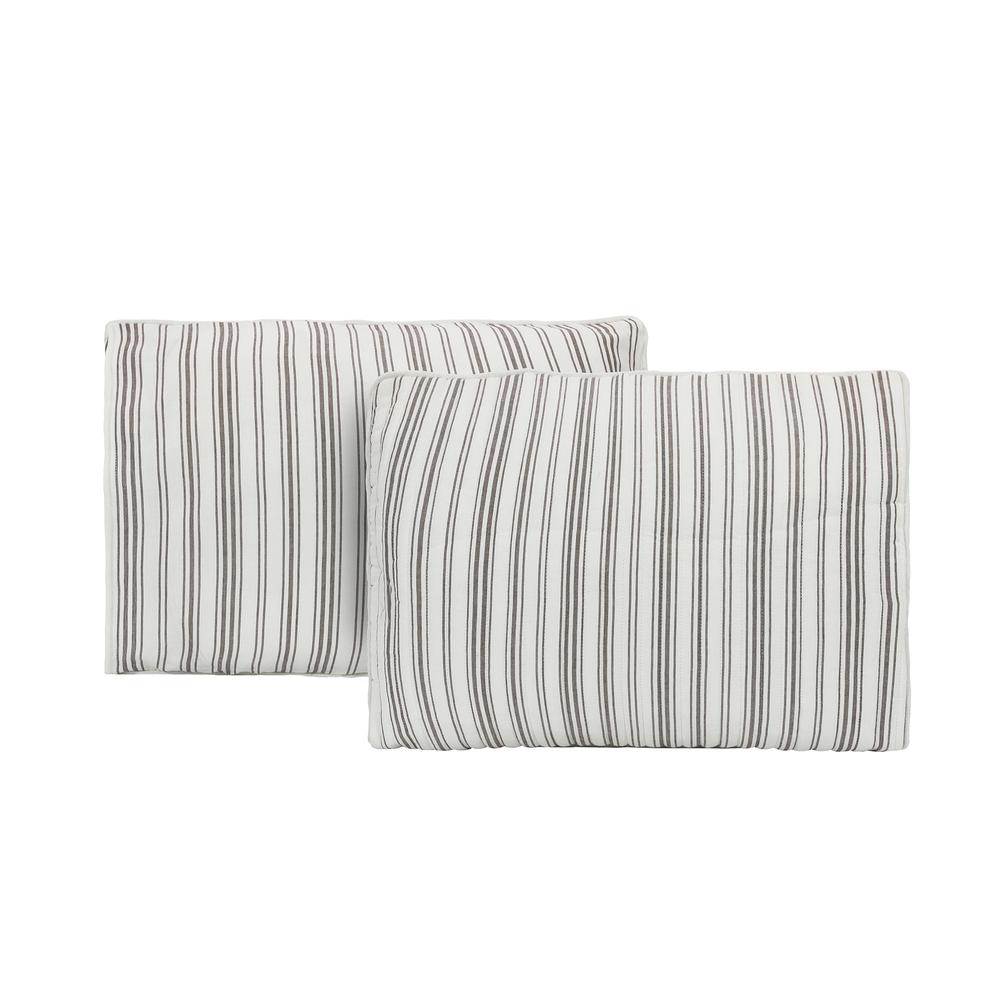 Ticking Stripe Ivory and Brown Cotton Twin Quilt Set. Picture 9