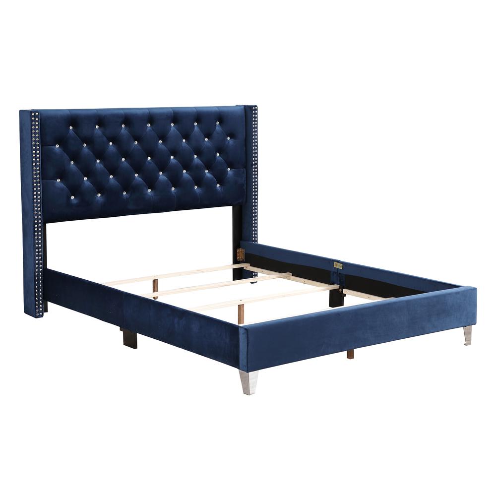 Julie Light Navy Blue Tufted Upholstered Low Profile Full Panel Bed. Picture 3