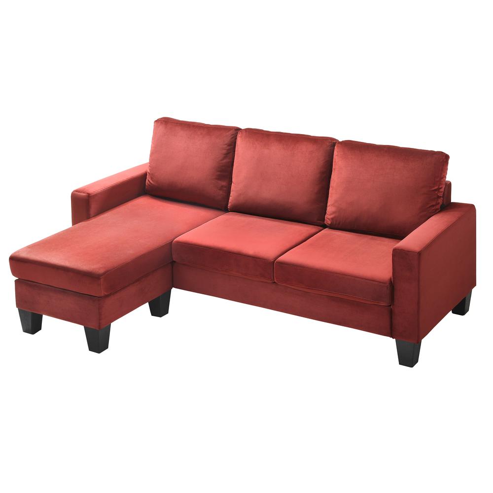 Jessica 77 in. W Flared Arm Velvet L Shaped Sofa in Burgundy. Picture 3