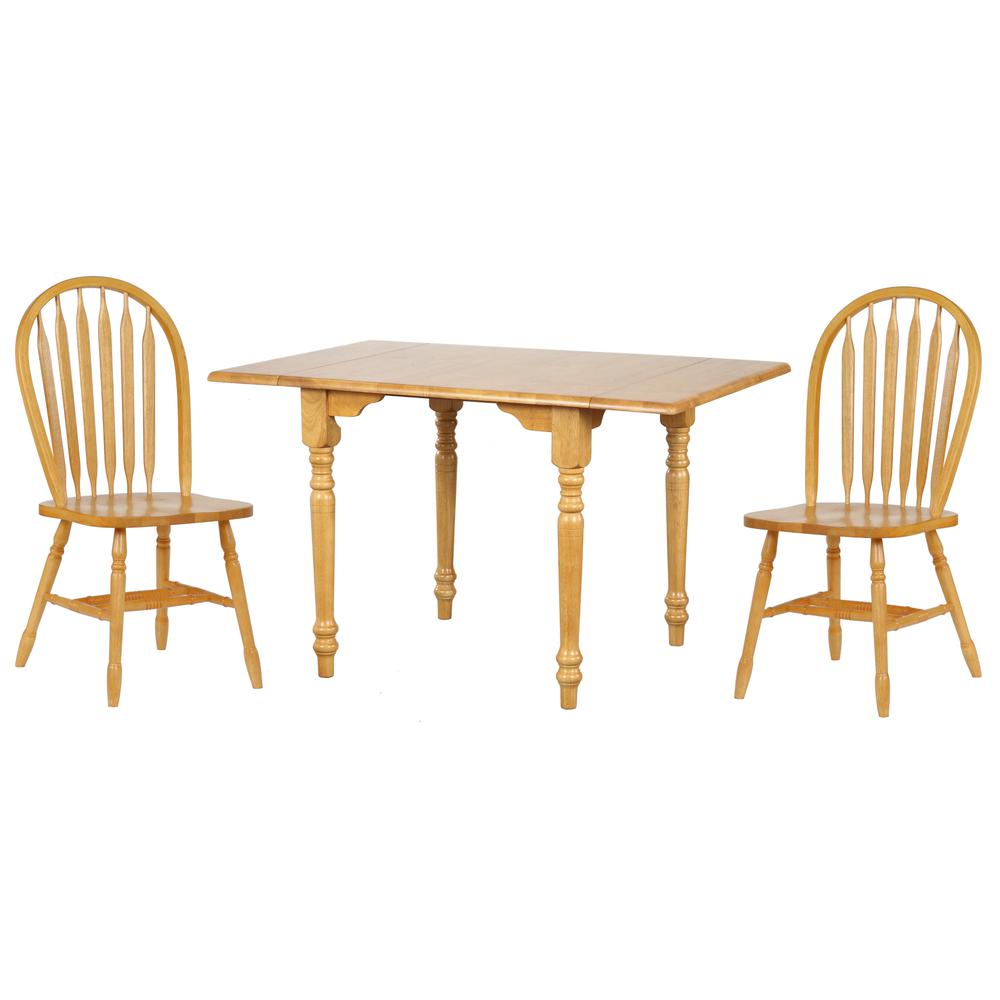 3-Piece Solid Wood Top Light Oak Dining Table Set with Extendable Drop Leaf and Windsor Arrowback Chairs. Picture 1