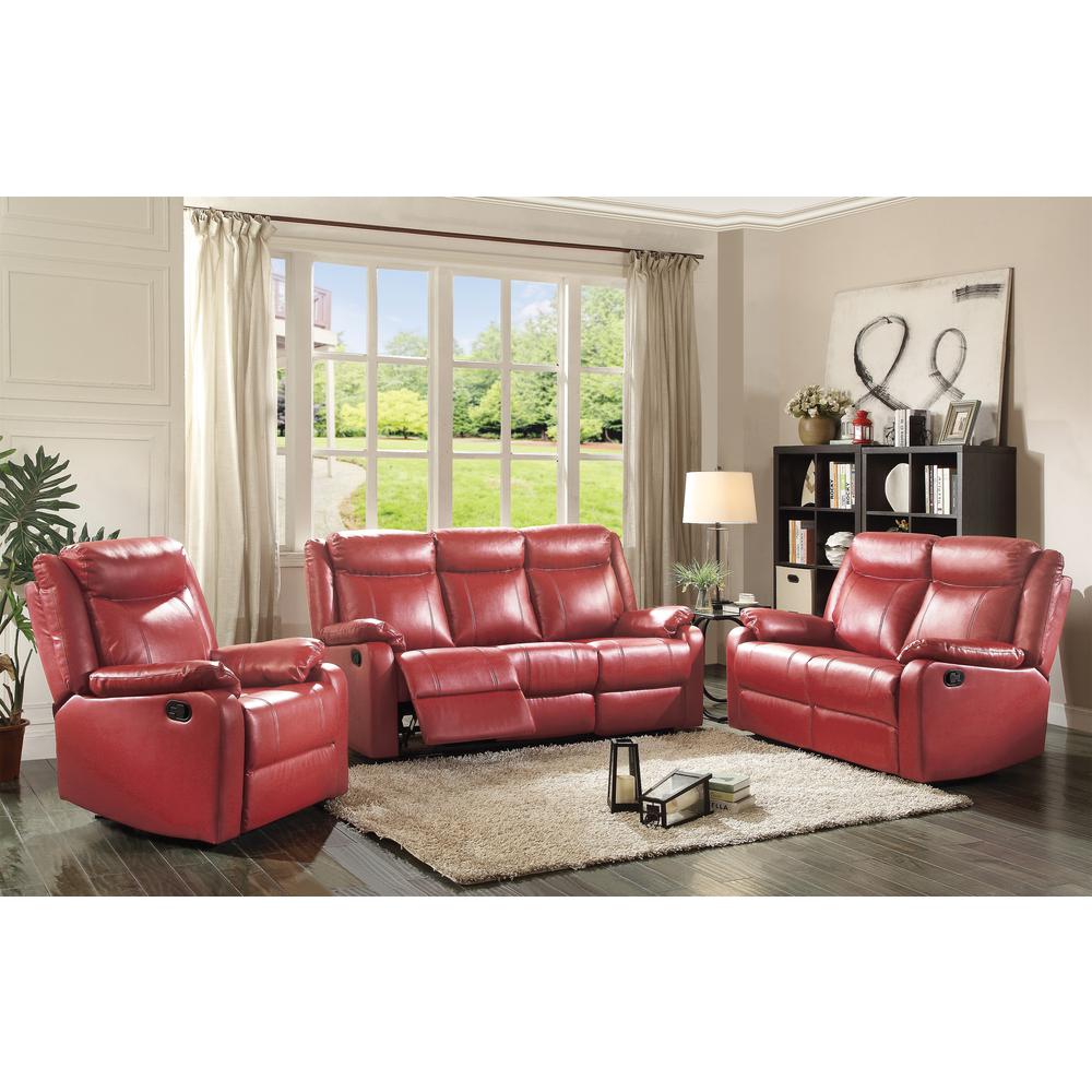 Ward 55 in. Red Faux leather 2-Seater Reclining Sofa with Pillow Top Arm. Picture 5