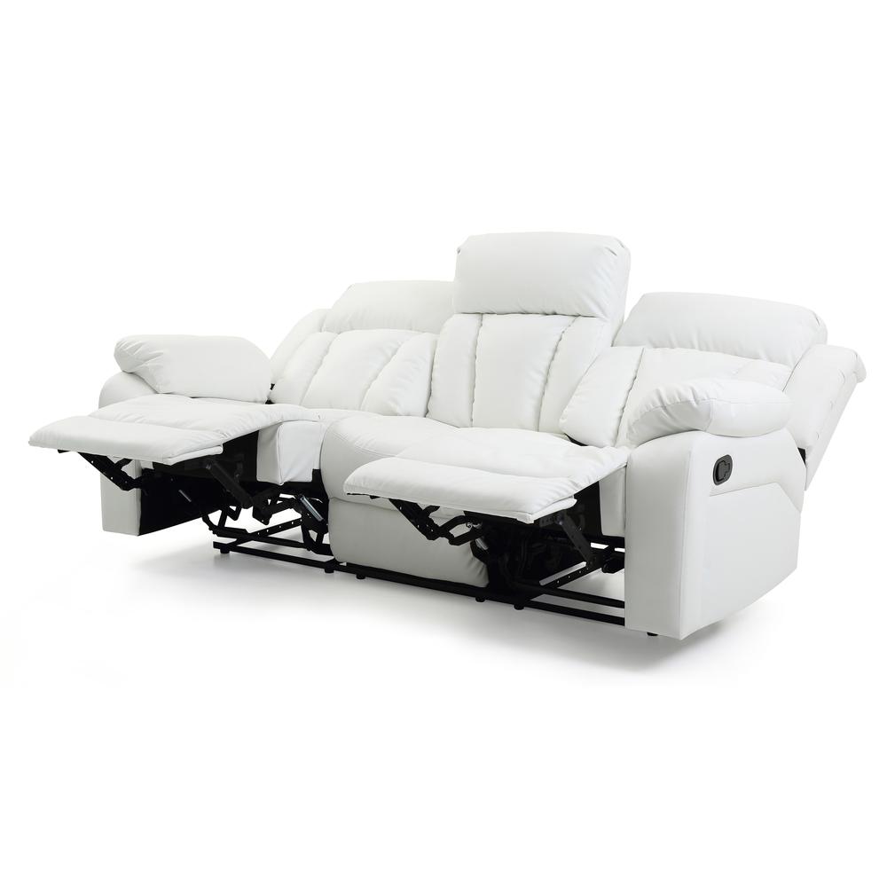 Daria 85 in. W Flared Arm Faux Leather Straight Reclining Sofa in White. Picture 5