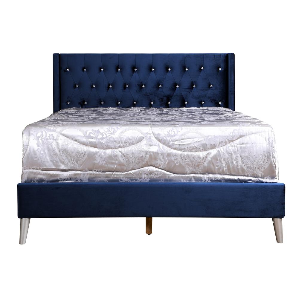 Bergen Navy Blue King Tufted Panel Bed. Picture 2