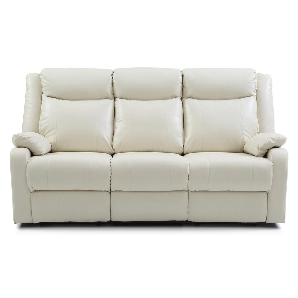 Ward 76 in. Pearl Faux leather 3-Seater Reclining Sofa with Pillow Top Arm. Picture 1