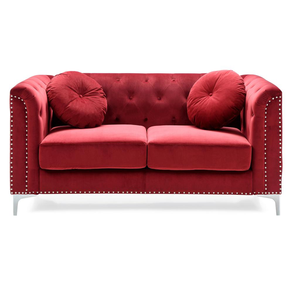 Pompano 62 in. Burgundy Velvet 2-Seater Sofa with 2-Throw Pillow. Picture 2