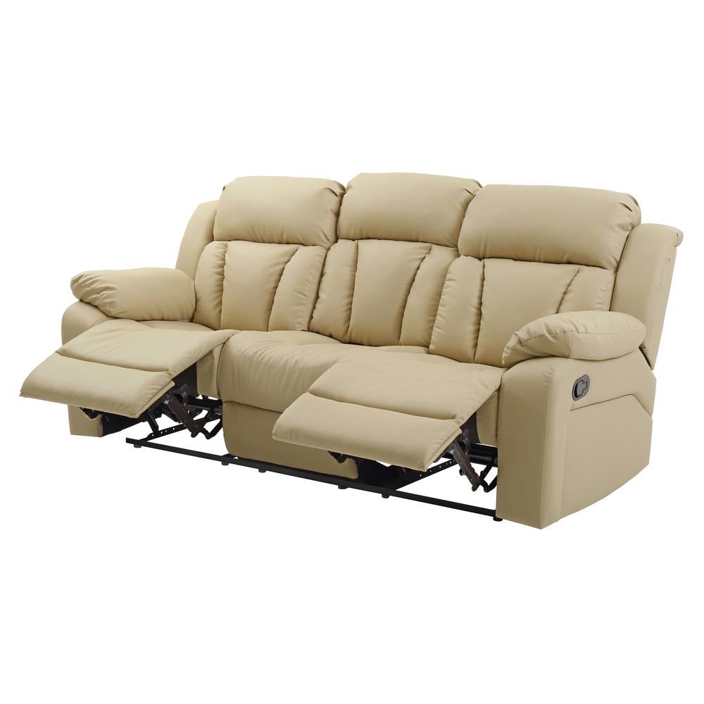 Daria 85 in. W Flared Arm Faux Leather Straight Reclining Sofa in Beige. Picture 3