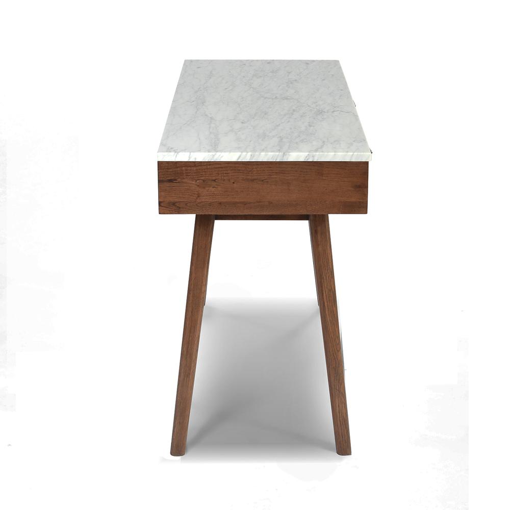 Viola 44" Rectangular White Marble Writing Desk with Walnut Legs, TBC-4103-PT1836-WHT. Picture 2