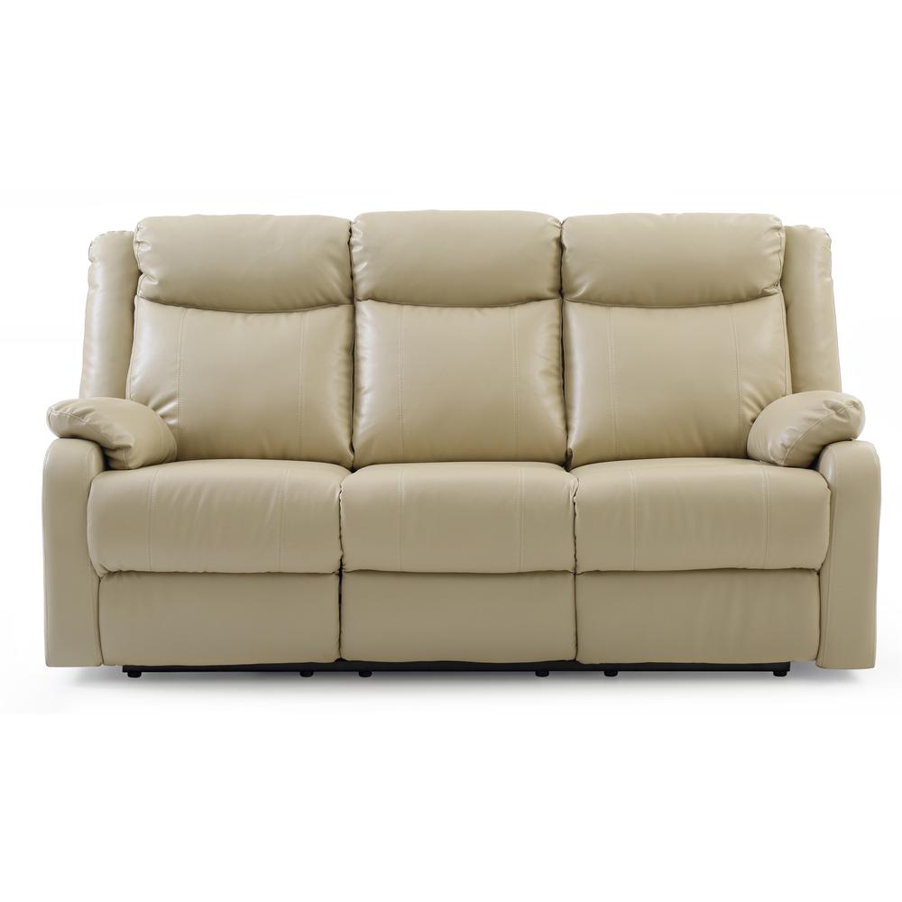 Ward 76 in. Putty Faux leather 3-Seater Reclining Sofa with Pillow Top Arm. The main picture.