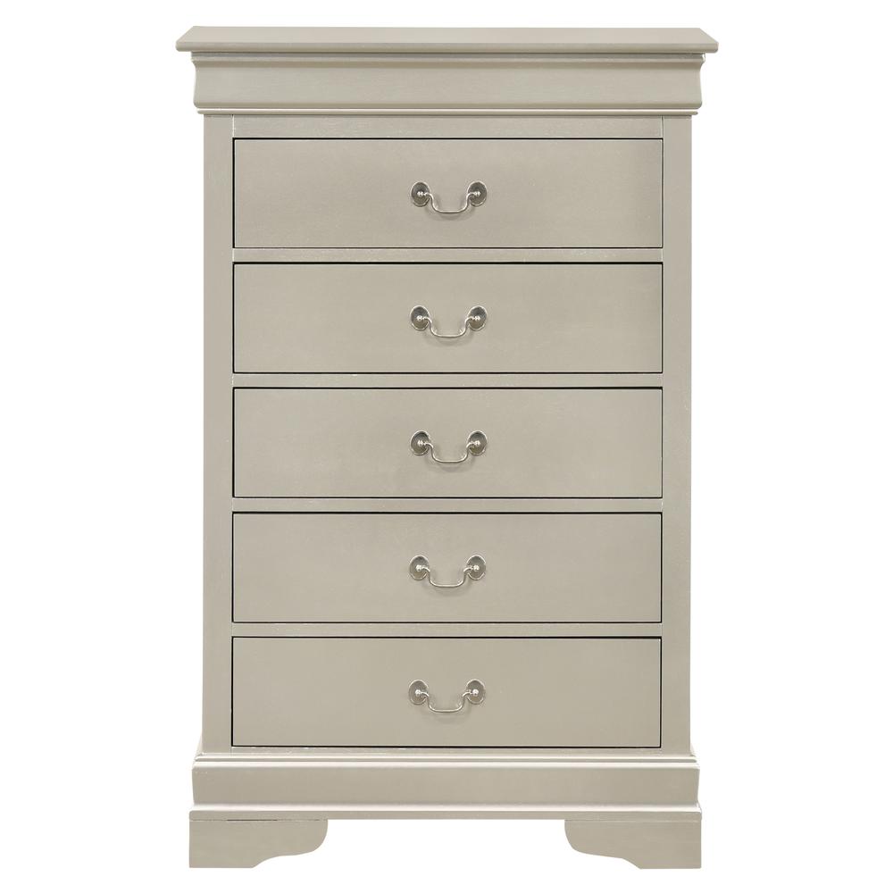 Louis Phillipe II Silver Champagne 5 Drawer Chest of Drawers (31 in L. X 16 in W. X 48 in H.). Picture 2