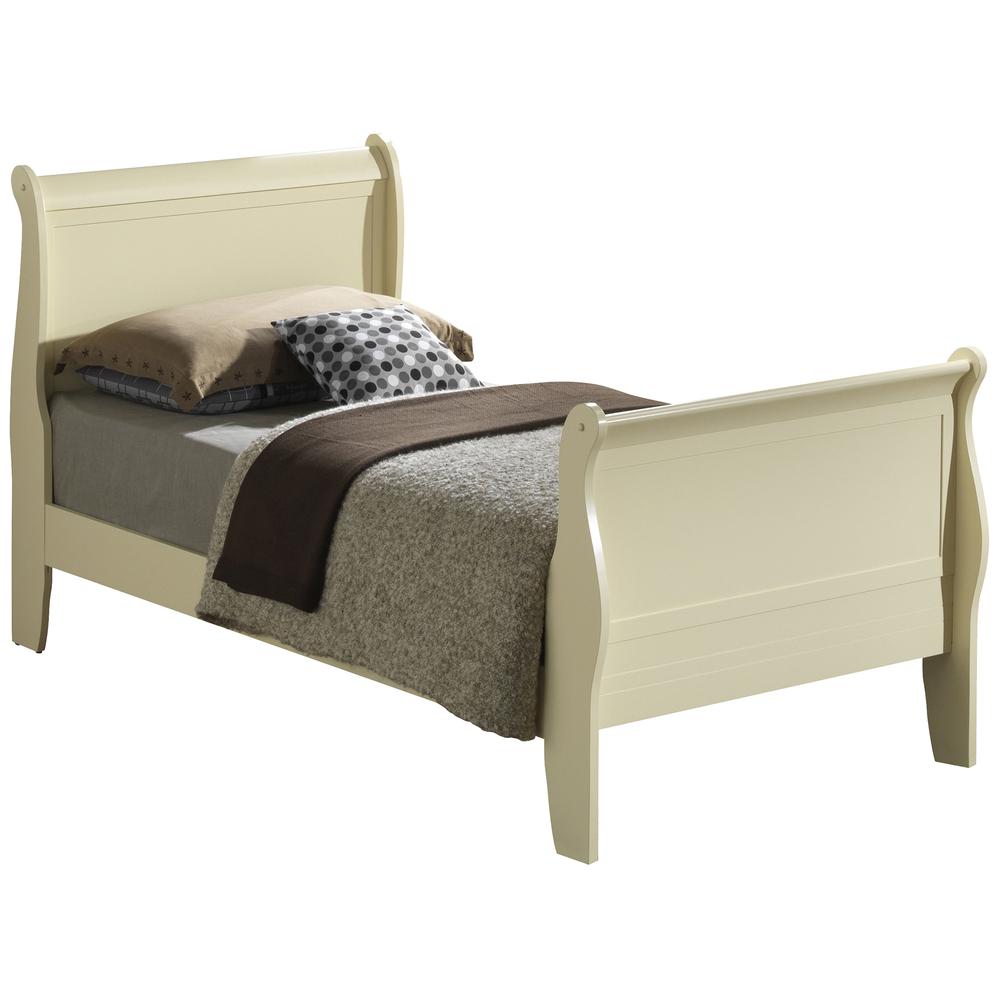 Louis Philippe Beige Twin Sleigh Bed with Headboard and Footboard. Picture 2