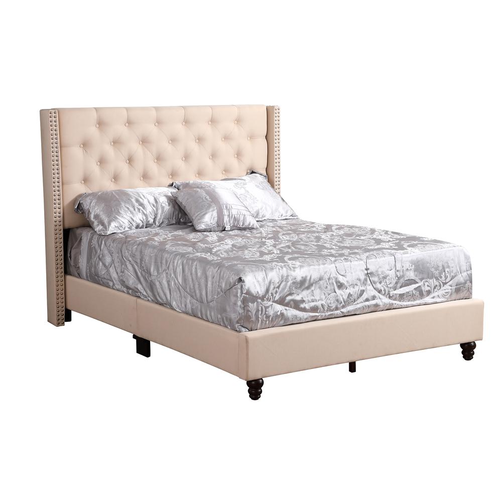 Julie Beige Tufted Upholstered Low Profile Full Panel Bed. Picture 1
