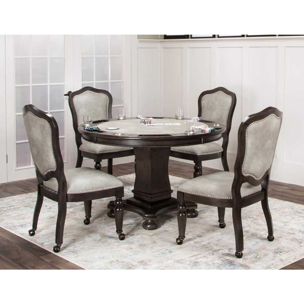 Vegas Light Gray and Dark Gray Nailheads and Casters Side Chair (Set of 2). Picture 7