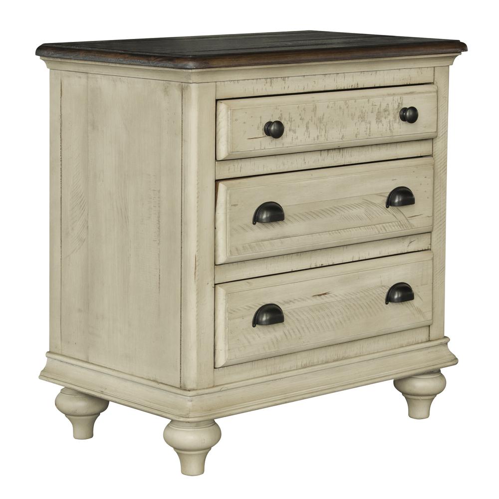 Shades of Sand 3-Drawer Cream Puff and Walnut Brown Nightstand 28 in. H x 27.25 in. W x 16.75 in. D. Picture 2