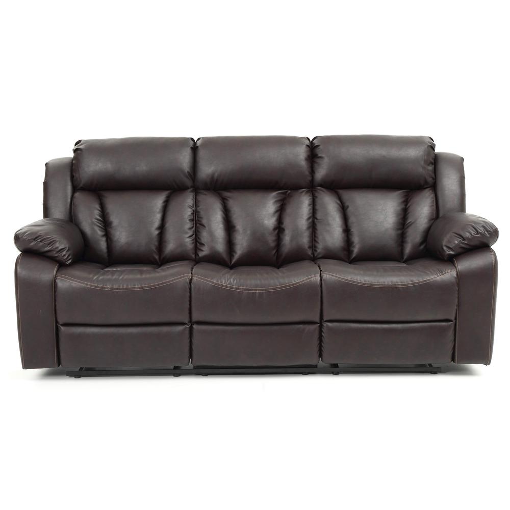 Daria 85 in. W Flared Arm Faux Leather Straight Reclining Sofa in Dark Brown. Picture 1