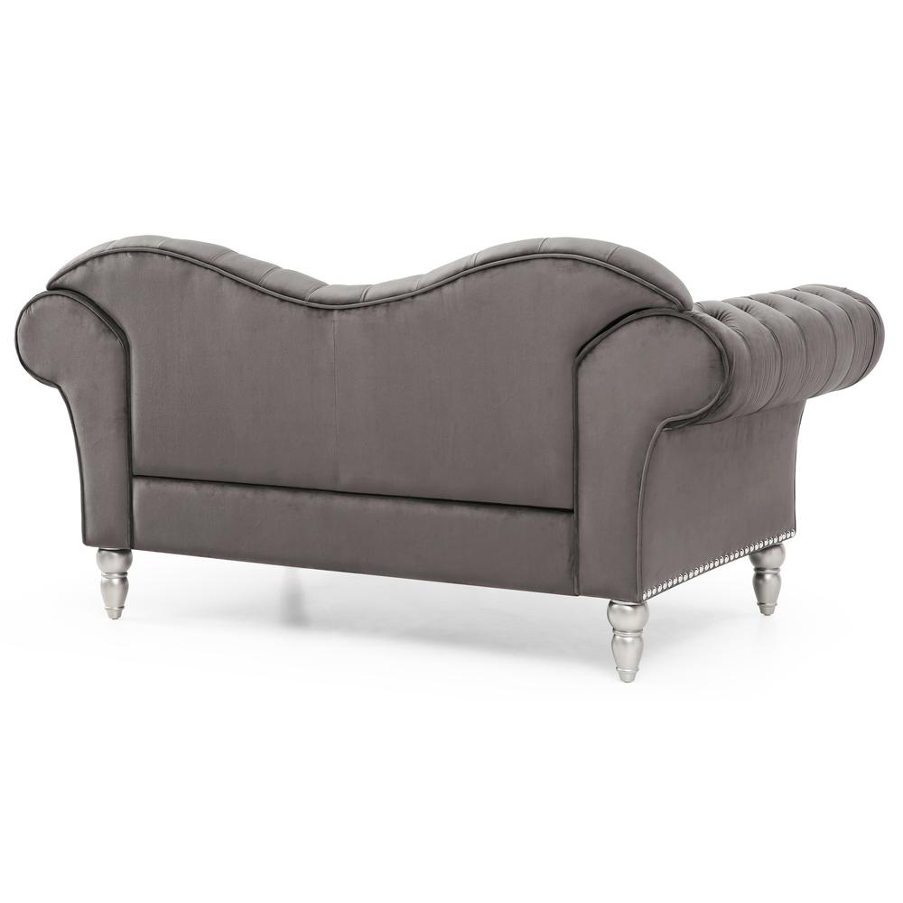 Wilshire 75 in. Dark Gray Velvet 3-Seater Sofa with 2-Throw Pillow. Picture 4