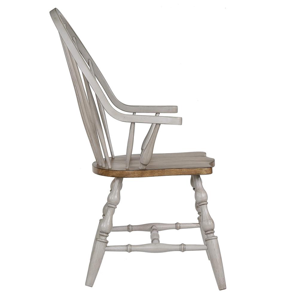Country Grove Distressed Light Gray and Nutmeg Brown Arm Chair. Picture 4