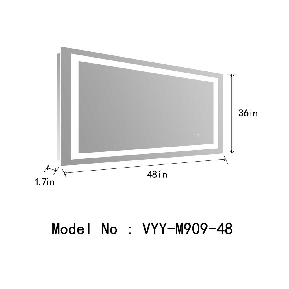 48 in. W x 36 in. H Rectangular Frameless Anti-Fog Wall Bathroom LED Vanity Mirror (in Silver). Picture 3