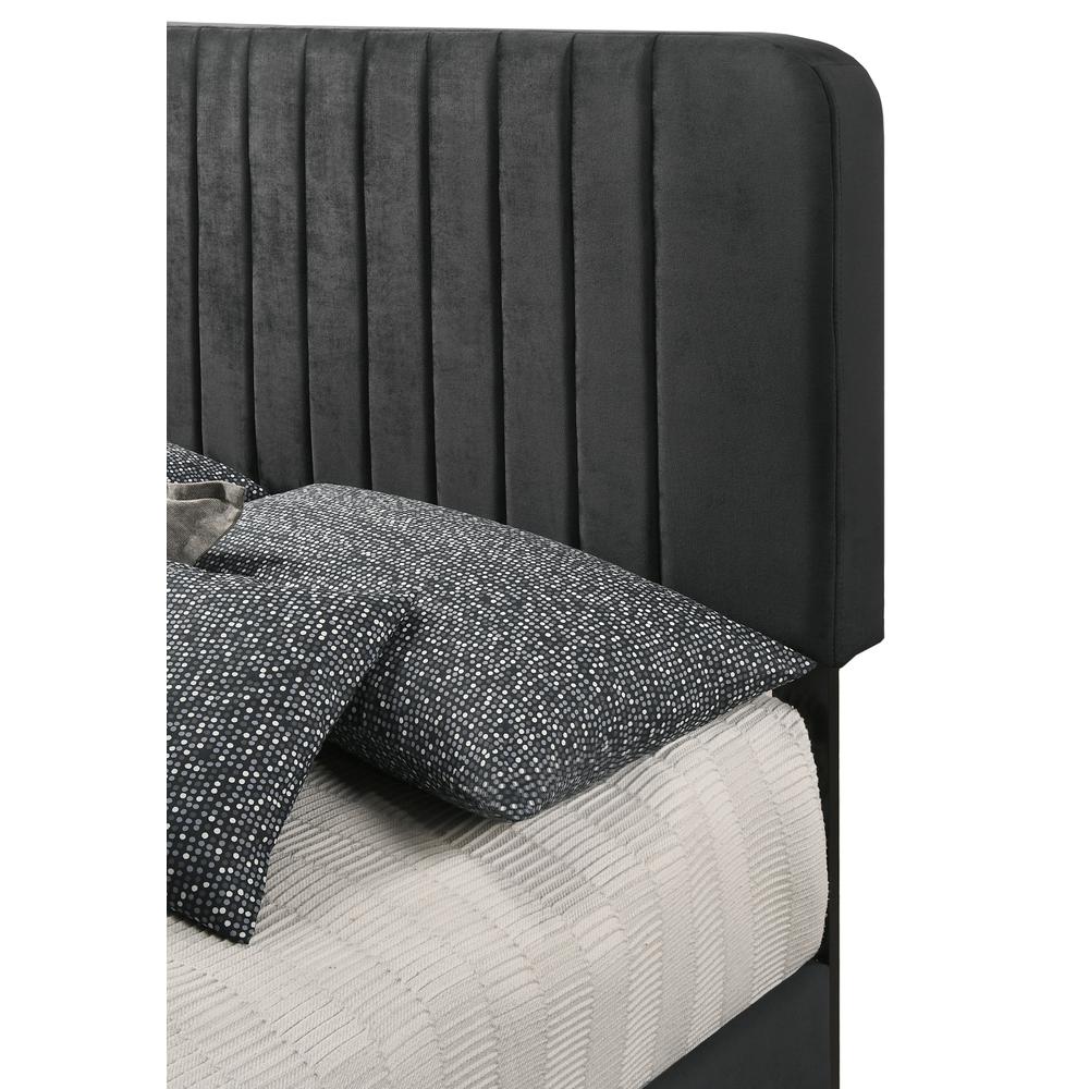 Lodi Black Velvet Upholstered Channel Tufted King Panel Bed. Picture 4