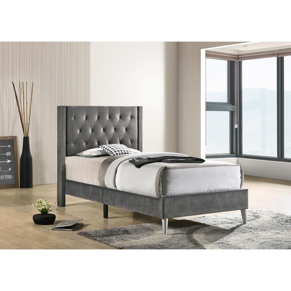 Bergen Gray Twin Tufted Panel Bed. Picture 5