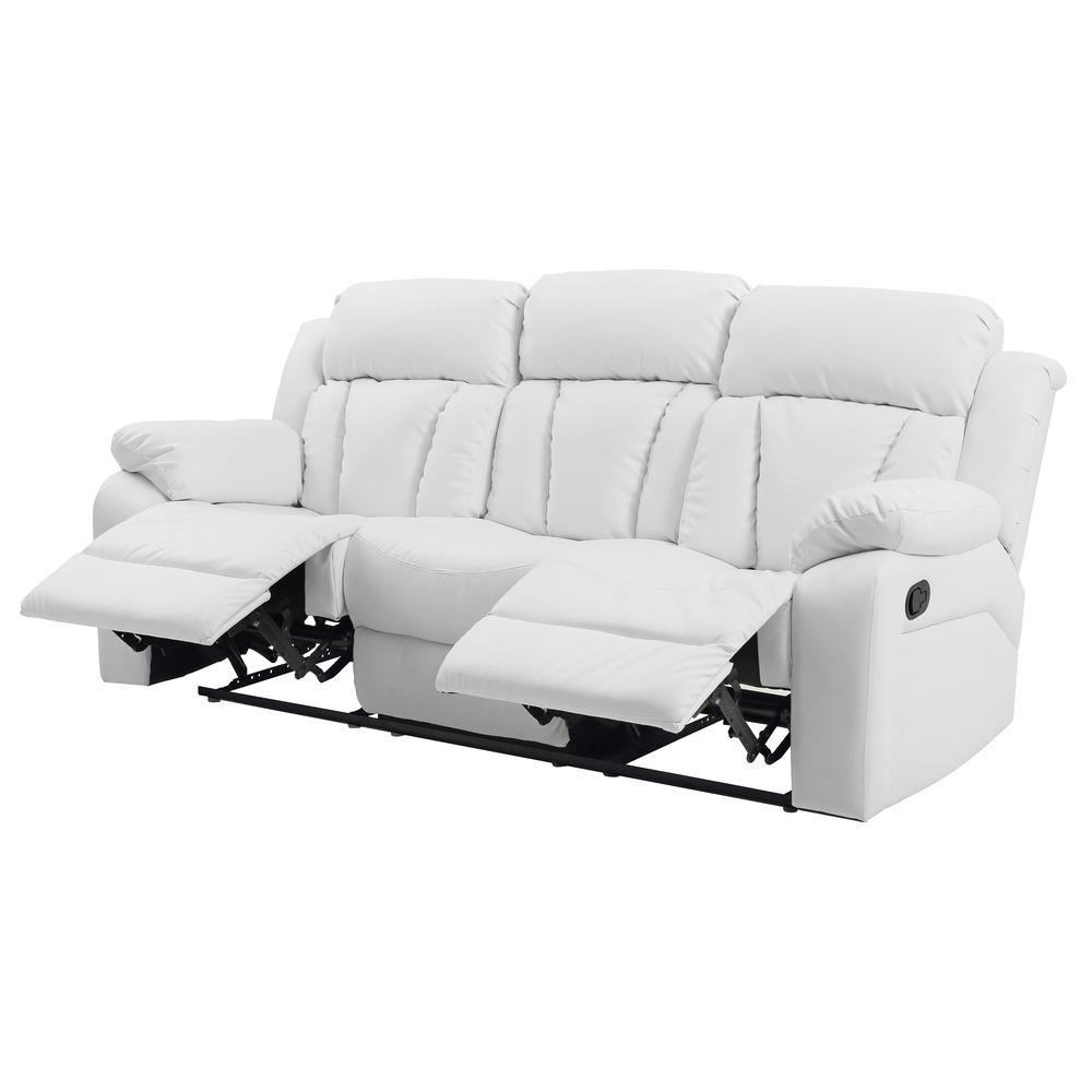 Daria 85 in. W Flared Arm Faux Leather Straight Reclining Sofa in White. Picture 3