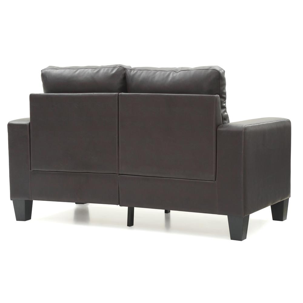 Newbury 58 in. W Flared Arm Faux Leather Straight Sofa in Dark Brown. Picture 4