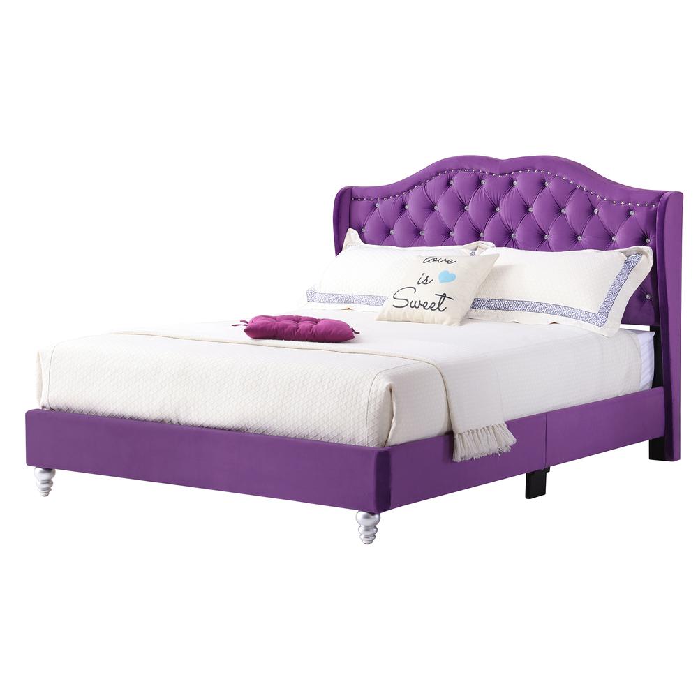 Joy Jewel Purple Jewel Tufted Queen Panel Bed. Picture 1