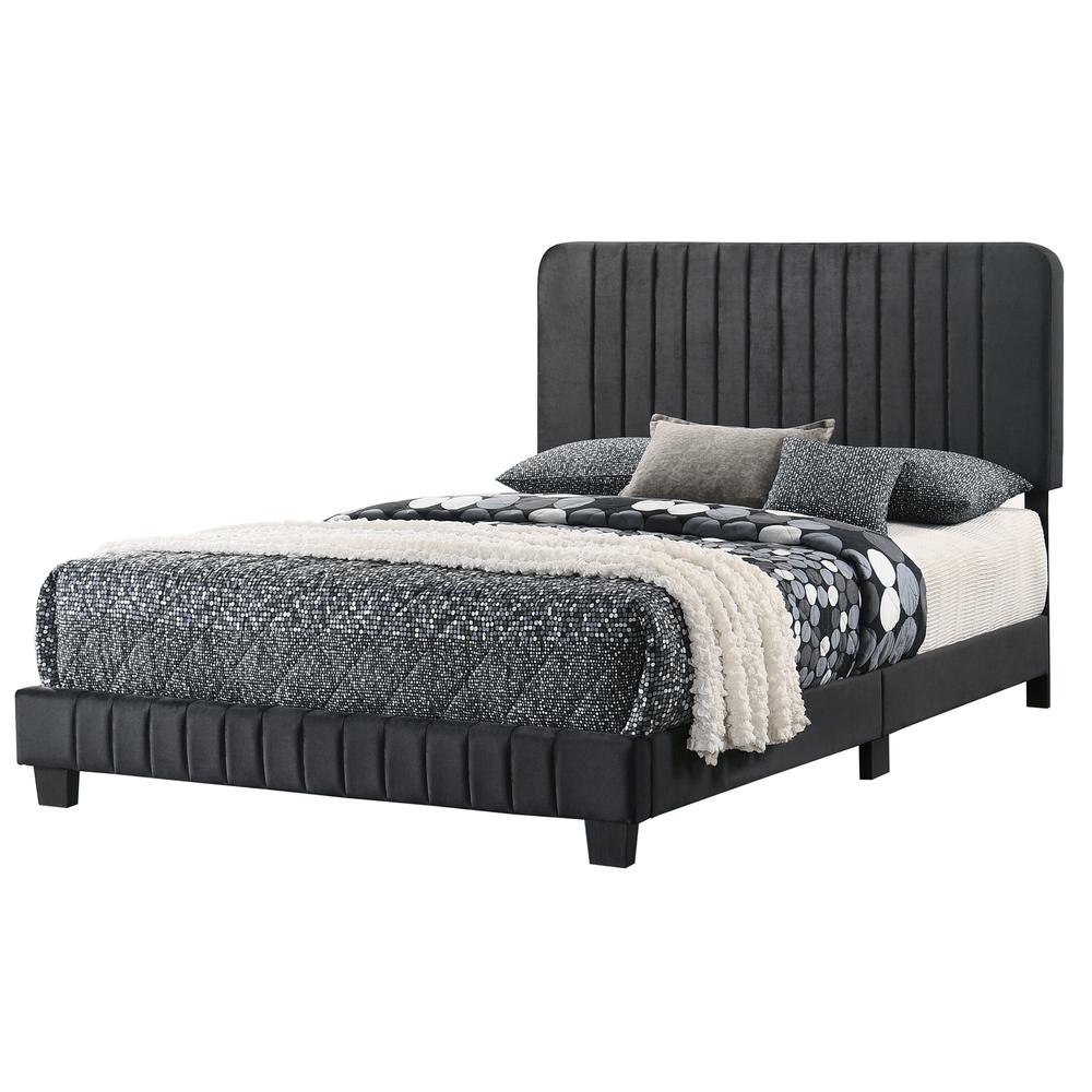 Lodi Black Velvet Upholstered Channel Tufted King Panel Bed. Picture 1