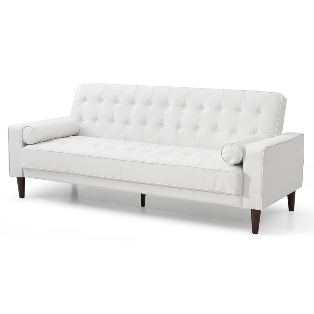 Andrews 85 in. W Flared Arm Faux Leather Straight Sofa in White. Picture 2