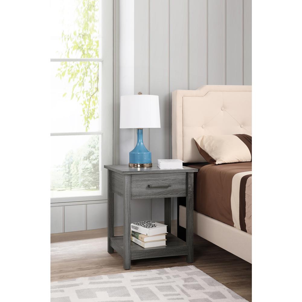 Salem 1-Drawer Gray Nightstand (24 in. H x 19 in. W x 20 in. D). Picture 5