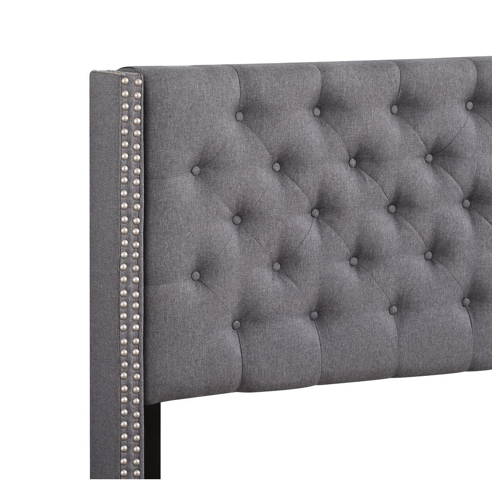 Julie Gray Tufted Upholstered Low Profile King Panel Bed. Picture 4
