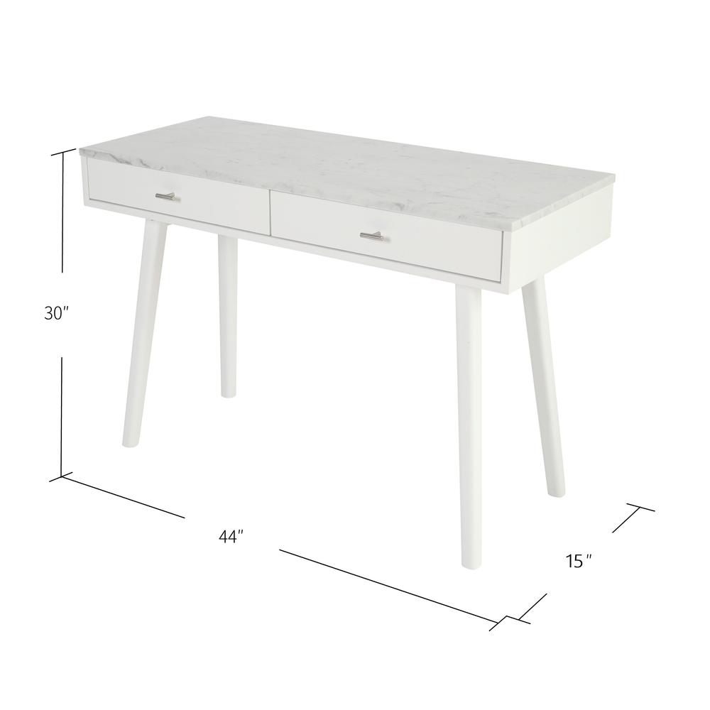 Viola 44" Rectangular White Marble Writing Desk with White Legs, TBC-4103-PT1736-WHT. Picture 6