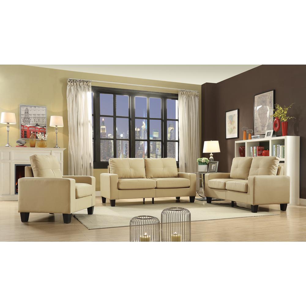 Newbury 58 in. W Flared Arm Faux Leather Straight Sofa in Beige. Picture 5