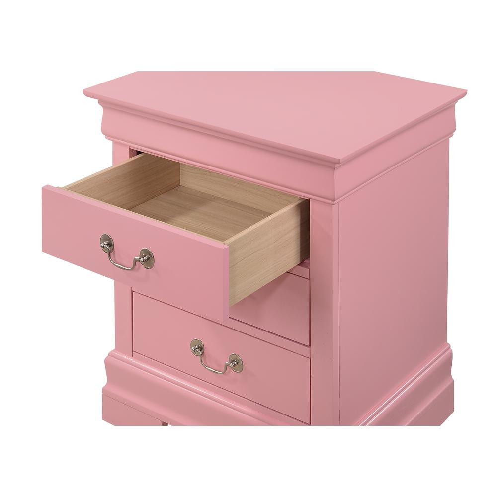 Louis Philippe 3-Drawer Pink Nightstand (29 in. H x 16 in. W x 21 in. D). Picture 3