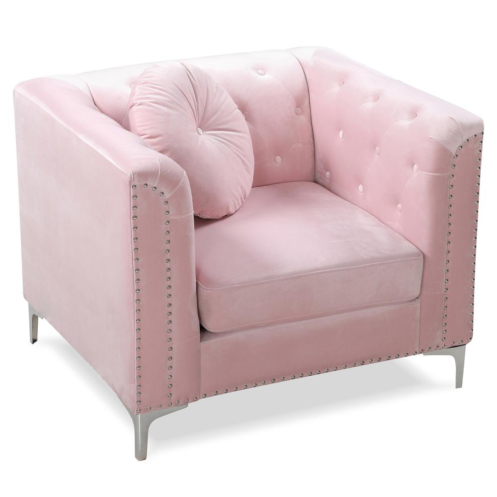 Pompano Pink Tufted Velvet Accent Chair. Picture 3