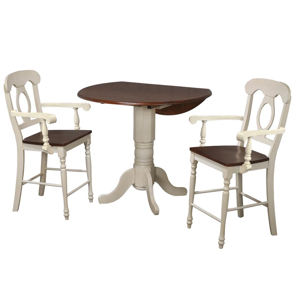 Andrews Collection 3-Piece Round Wood Top Antique White and Chestnut Brown Dining Set. Picture 1