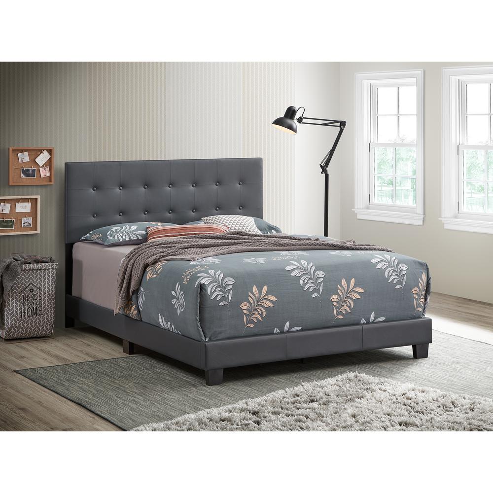 Caldwell Dark Grey Faux Leather Button Tufted King Panel Bed. Picture 4